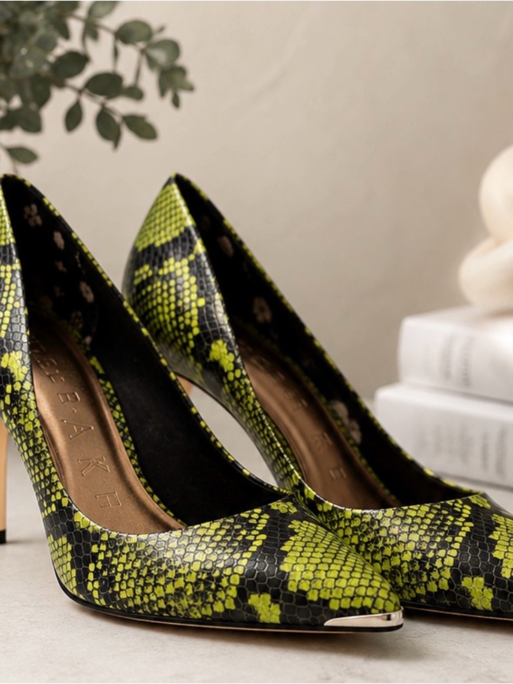 Snake-Print Ted Baker Pointed Toe Pumps